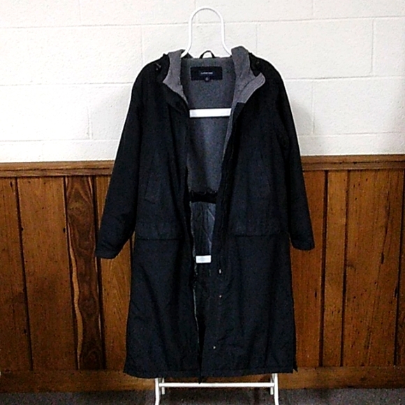 Lands End black Fleece Lined Long Hooded Winter Coat, Sz Medium 10/12 - Picture 4 of 5